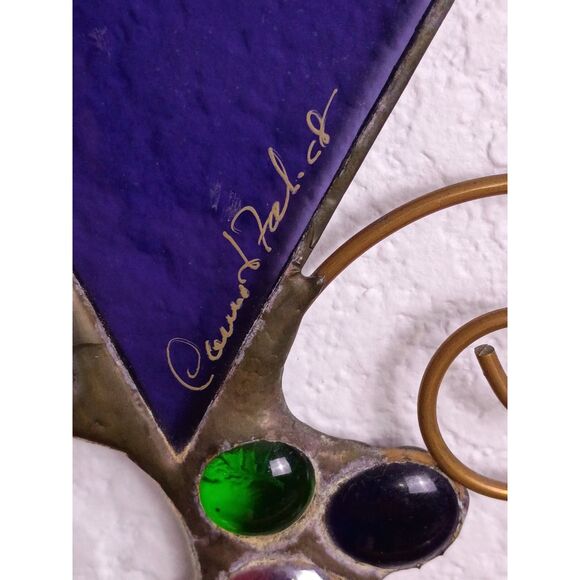 Caruso & Foschi Designs Signed Stained Glass, Natural Stone, Copper Suncatcher - Picture 16 of 16